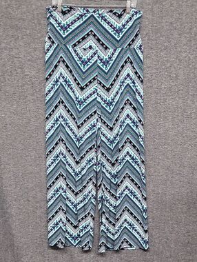 Chevron Print Wide Leg Palazzo Pants - Teal & Black